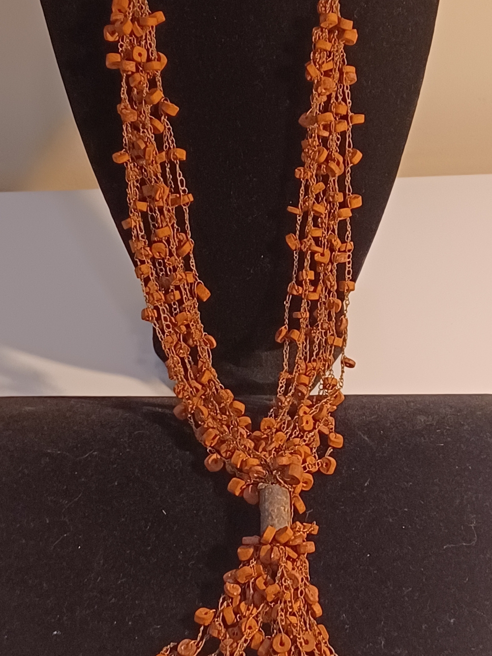 Multi-Strand Orange Chip Necklace with Tassel Accent - Unbranded